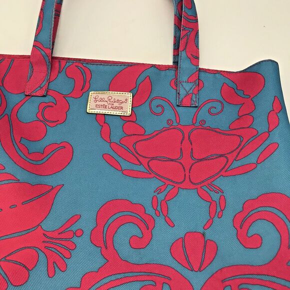 Lilly Pulitzer for Estee Lauder Tote Blue &Hot Pink Tropical Cruise Beach Bag - Picture 4 of 7